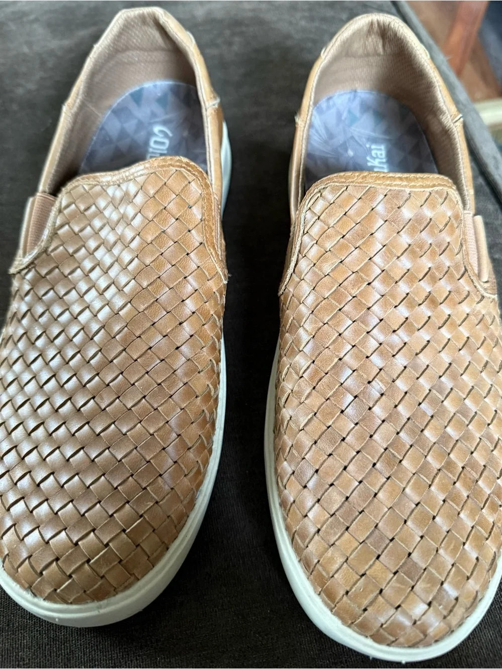 OluKai Men's Woven Leather Slip-On Sneakers - Tan size 8.5
